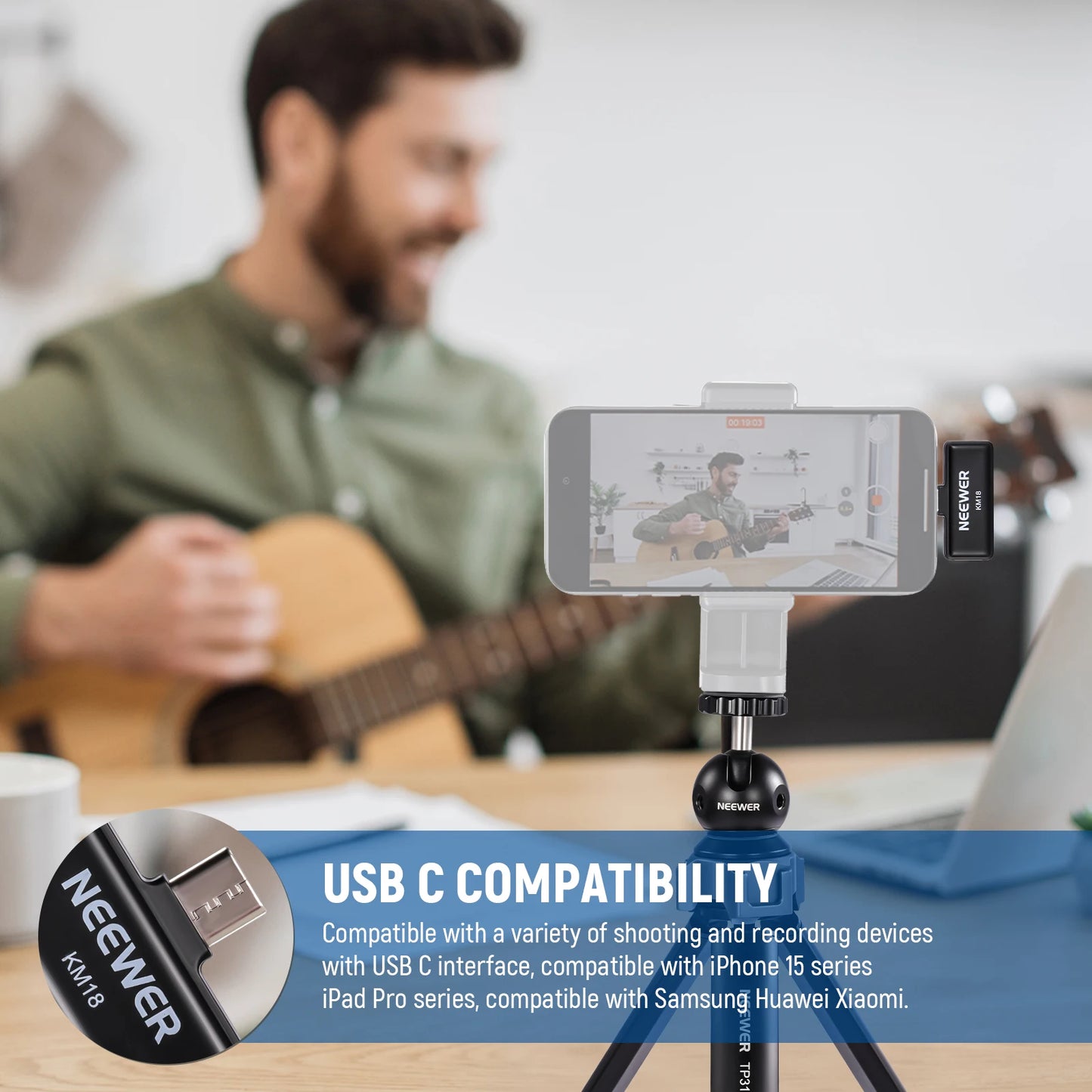 JSCC presents Neewer km18 Wireless Microphone for USB C with Charging Case